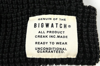 ワンウォッシュ ロング ラージスケール ニット ビッグワッチ BIGWATCH ブラック 黒 ローゲージ ニットキャップ ルーズ ニットワッチ ニット帽 ざっくり編み ウォッシュ加工 コットン100％ LG-02 秋冬