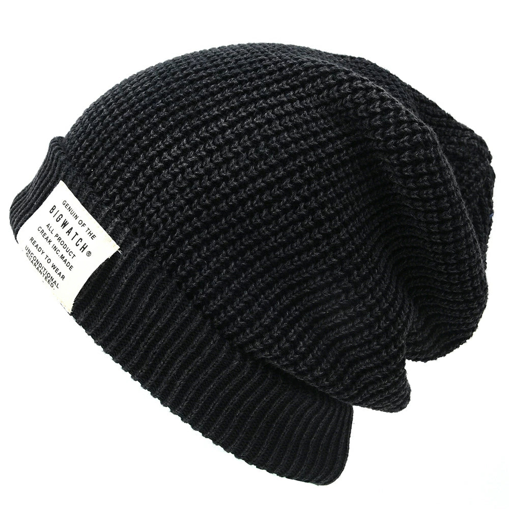 ワンウォッシュ リブ ラージスケール ニット ビッグワッチ BIGWATCH ブラック 黒 ローゲージ ニットキャップ ルーズ ニットワッチ ニット帽 ざっくり編み ウォッシュ加工 コットン100％ LG-03 秋冬