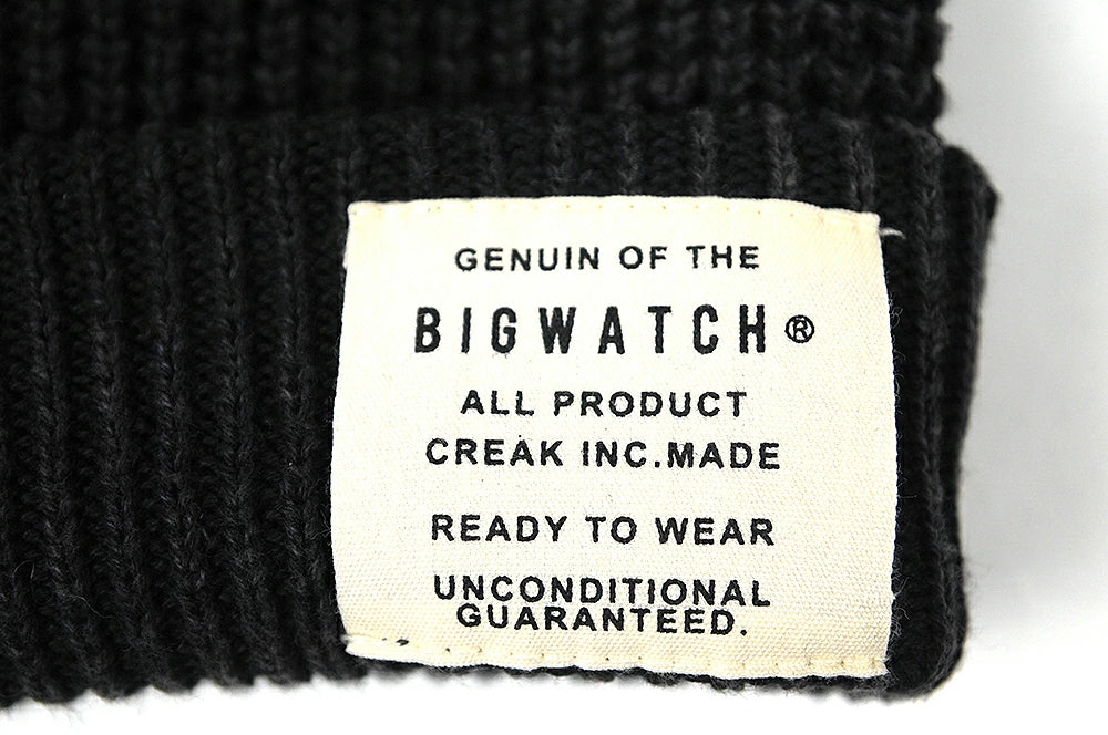 ワンウォッシュ リブ ラージスケール ニット ビッグワッチ BIGWATCH ブラック 黒 ローゲージ ニットキャップ ルーズ ニットワッチ ニット帽 ざっくり編み ウォッシュ加工 コットン100％ LG-03 秋冬