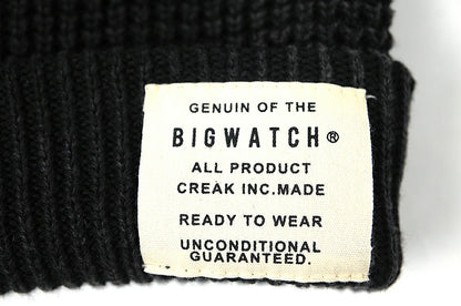 ワンウォッシュ リブ ラージスケール ニット ビッグワッチ BIGWATCH ブラック 黒 ローゲージ ニットキャップ ルーズ ニットワッチ ニット帽 ざっくり編み ウォッシュ加工 コットン100％ LG-03 秋冬