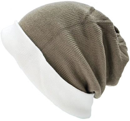 ロング リバーシブルBIGWATCH ホワイト ベージュ白ベージュ ニットキャップ ルーズ ニットワッチ LP-03 春 秋 冬/ビッグワッチ