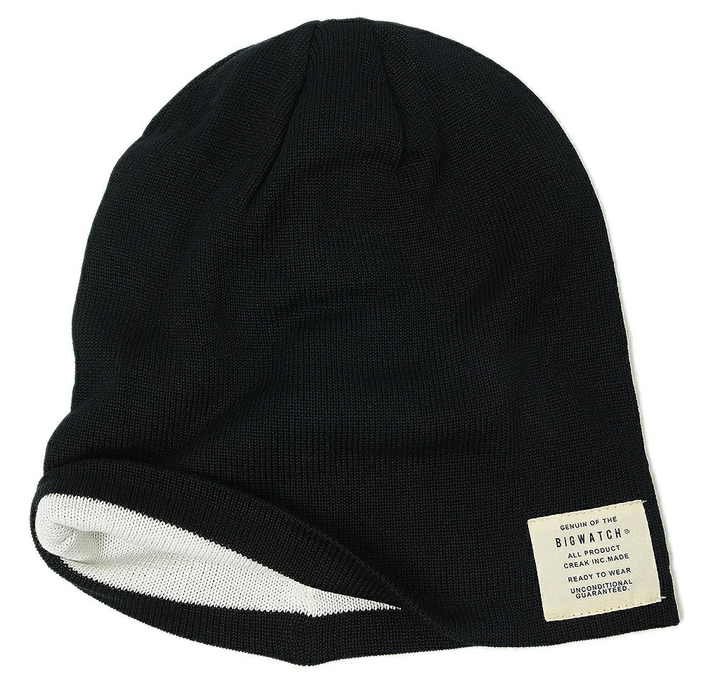 プレーンリバーシブルニット帽 ニットキャップ 黒/BIGWATCH