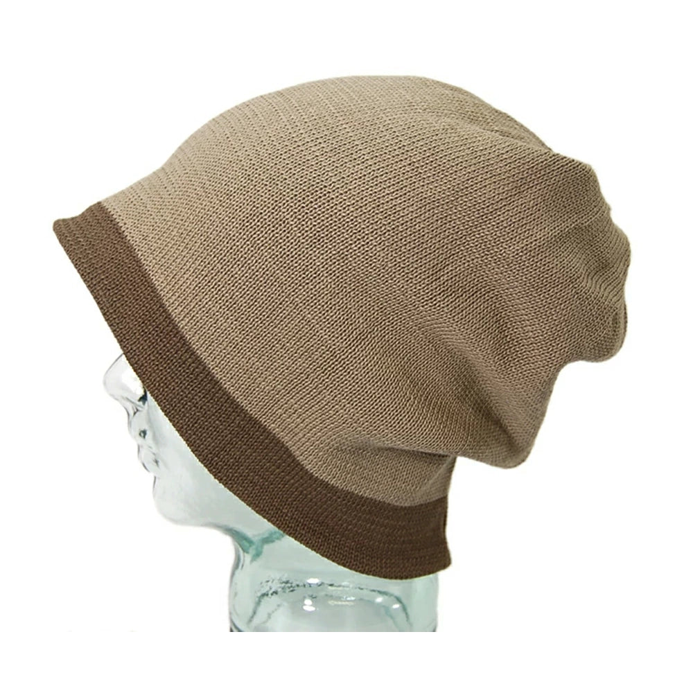 プレーンリバーシブルBIGWATCH ブラウン ベージュ ルーズ ワッチキャップ ニット帽 ニットキャップ P-04 春 秋 冬