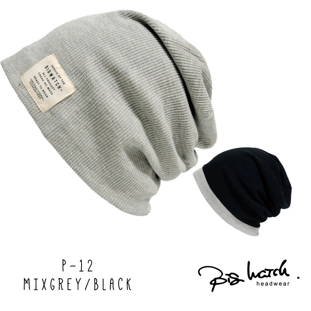 サーマルリバーシブル ニットキャップ ルーズ ワッチキャップ ニット Lサイズ P-11 春秋 ビッグワッチ 黒/ベージュ/グレー