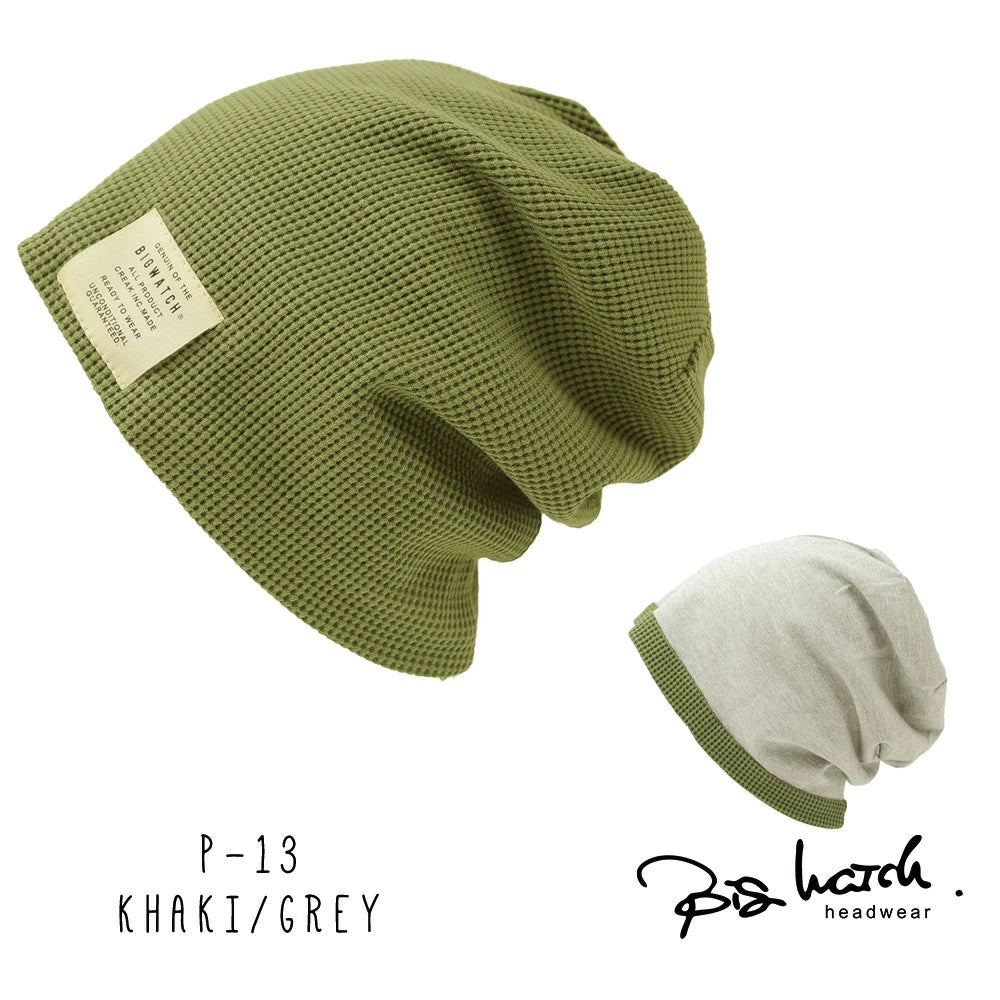 サーマルリバーシブル ニットキャップ ルーズ ワッチキャップ ニット Lサイズ P-11 春秋 ビッグワッチ 黒/ベージュ/グレー