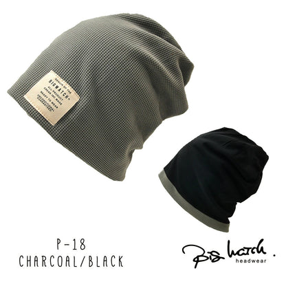 サーマルリバーシブル ニットキャップ ルーズ ワッチキャップ ニット Lサイズ P-11 春秋 ビッグワッチ 黒/ベージュ/グレー
