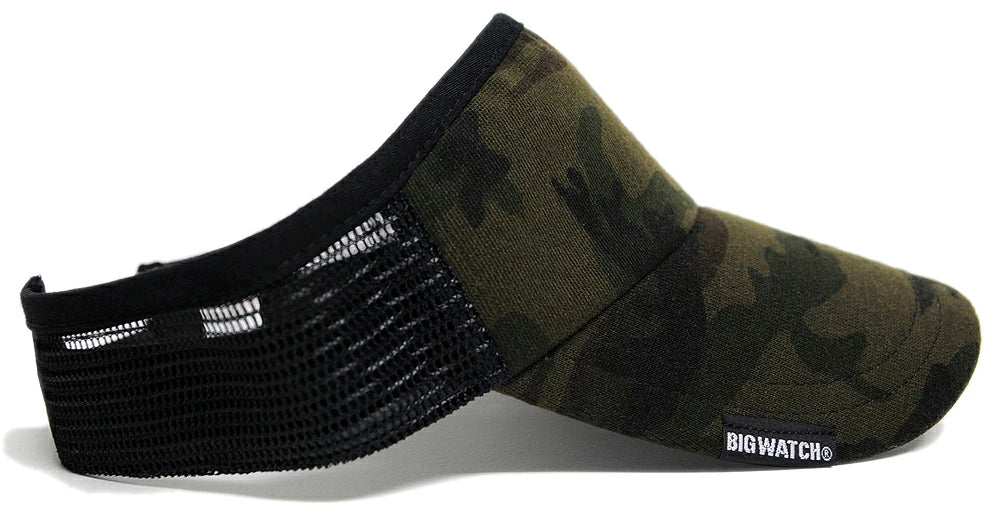 カモ柄サンバイザーBIGWATCH正規品 グリーンカモ 迷彩 迷彩柄 カモフラ柄 カモフラージュカラー ビッグワッチ サンバイザー 帽子 ビッグサイズ SBH-05 春 夏 秋 UVケア