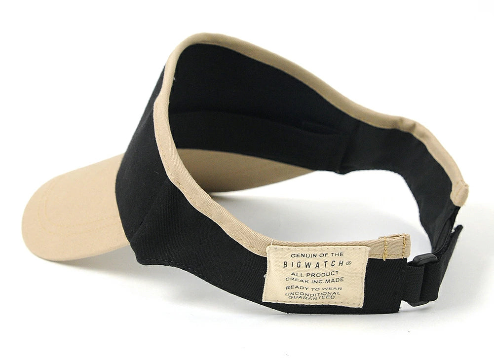 無地 ラウンド コットン サンバイザー ビッグワッチ BIGWATCH ブラック/ベージュ 黒 コットン100% バイカラー ツートン 帽子 ゴルフ スポーツ SBH-12R 春 夏 秋 UVケア