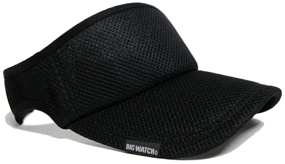 無地 ラウンド メッシュ サンバイザー ビッグワッチ BIGWATCH オールブラック 黒 帽子 スポーツ ダメージ加工無し SBMG-01R 春 夏 秋 UVケア