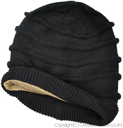 ロングヘンプロール リバーシブルBIGWATCH ブラック グレージュ 黒 ニットキャップ ヘンプMIX ニットワッチ ニット帽 ニットキャップ HM-02 春 秋 冬