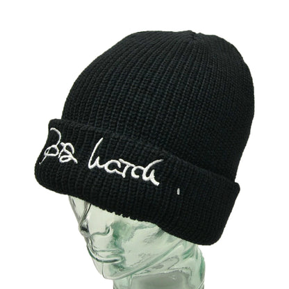 刺繍 ロゴ ニットキャップ ビッグワッチ正規品 ブラック/黒 ルーズ ニット帽 ざっくり編み 折り返し ST-07 帽子