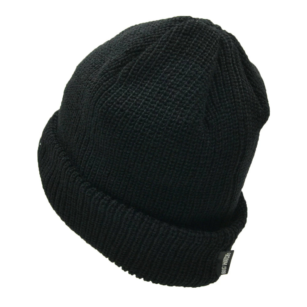 刺繍 ロゴ ニットキャップ ビッグワッチ正規品 ブラック/黒 ルーズ ニット帽 ざっくり編み 折り返し ST-07 帽子