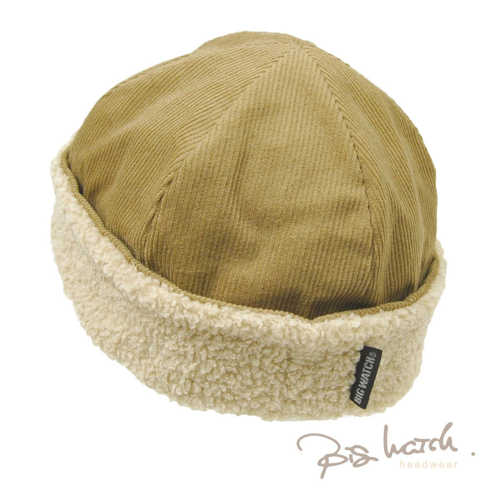 リバーシブル コーデュロイ ボア ハット ベージュ/アイボリー THG-06 HAT バケハ 大きめ 秋冬 BIGWATCH正規品