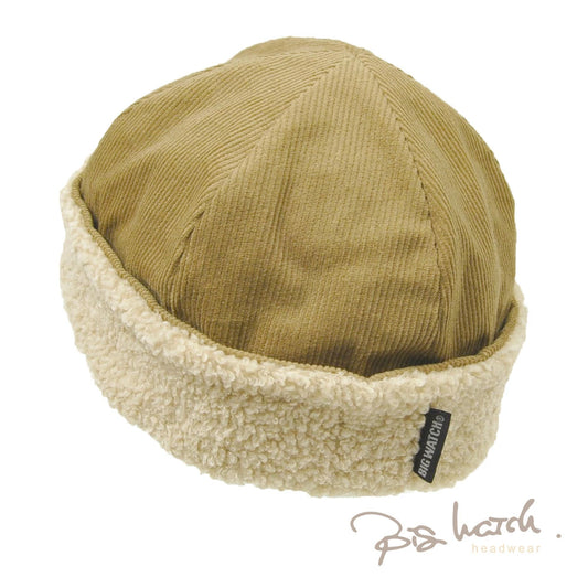 リバーシブル コーデュロイ ボア ハット ベージュ/アイボリー THG-06 HAT バケハ 大きめ 秋冬 BIGWATCH正規品