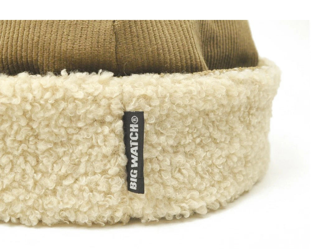 リバーシブル コーデュロイ ボア ハット ベージュ/アイボリー THG-06 HAT バケハ 大きめ 秋冬 BIGWATCH正規品