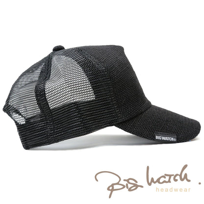 無地 ヘンプ キャップ BIGWATCH ビッグワッチ オールブラック 黒 メッシュ WCPM-09B 春夏 男女兼用サイズ 帽子 レディース