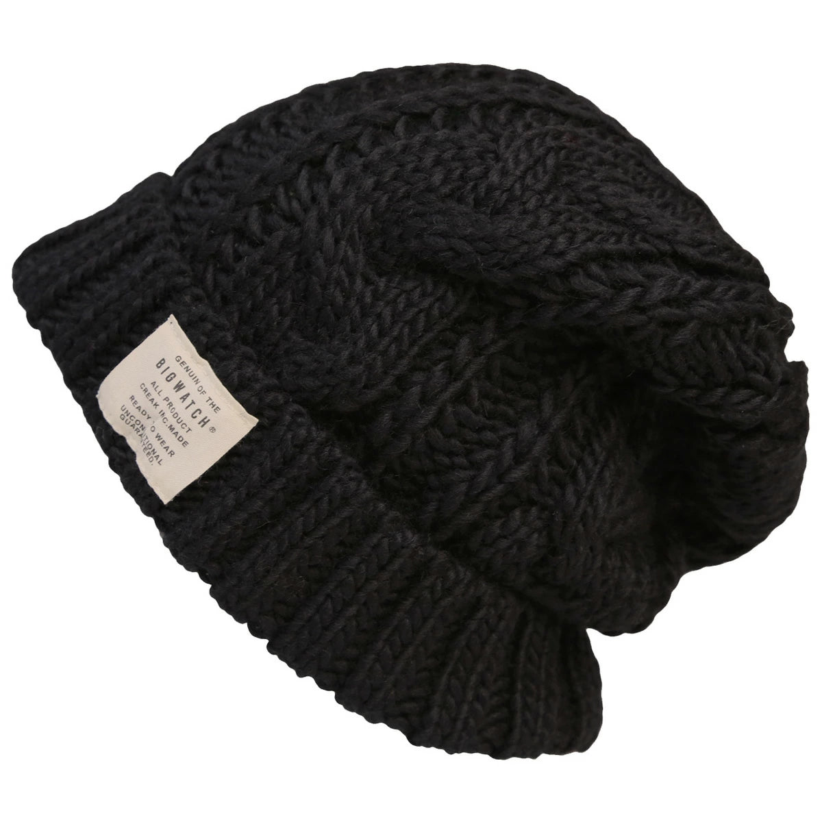 ケーブル ロングウール ニットワッチ 大きいサイズ メンズ 帽子 BIGWATCH正規品 ニットキャップ 帽子 ウール100% ケーブルニット 黒 WL-06 /ビッグワッチ