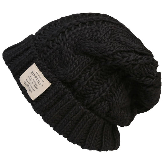 ケーブル ロングウール ニットワッチ 大きいサイズ メンズ 帽子 BIGWATCH正規品 ニットキャップ 帽子 ウール100% ケーブルニット 黒 WL-06 /ビッグワッチ
