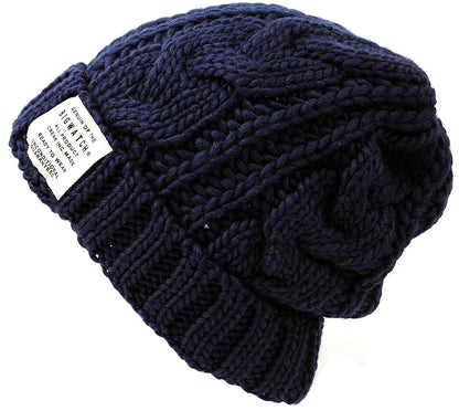 ケーブル ロングウールニットワッチ 大きいサイズ メンズ 帽子 BIGWATCH正規品 ニットキャップ ウール100% ケーブル ビーニーネイビー 紺 防寒 W-07 春 秋 冬 ビッグワッチ
