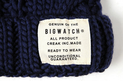 ケーブル ロングウールニットワッチ 大きいサイズ メンズ 帽子 BIGWATCH正規品 ニットキャップ ウール100% ケーブル ビーニーネイビー 紺 防寒 W-07 春 秋 冬 ビッグワッチ