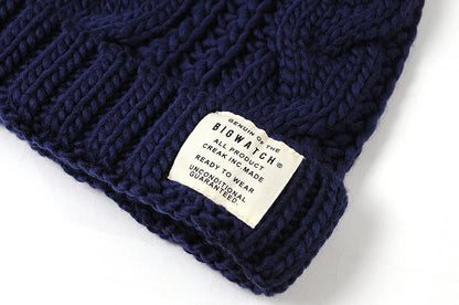 ケーブル ロングウールニットワッチ 大きいサイズ メンズ 帽子 BIGWATCH正規品 ニットキャップ ウール100% ケーブル ビーニーネイビー 紺 防寒 W-07 春 秋 冬 ビッグワッチ