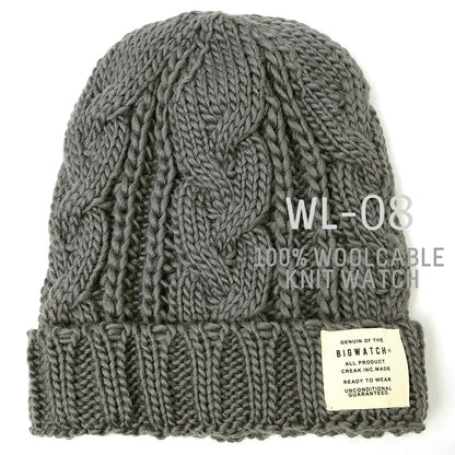 ケーブル ロングウール ニットワッチ帽子 大きいサイズ ニットキャップ ウール100% ケーブル BIGWATCH チャコールグレー ニットワッチ ケーブル 防寒対策 WL-08 秋冬
