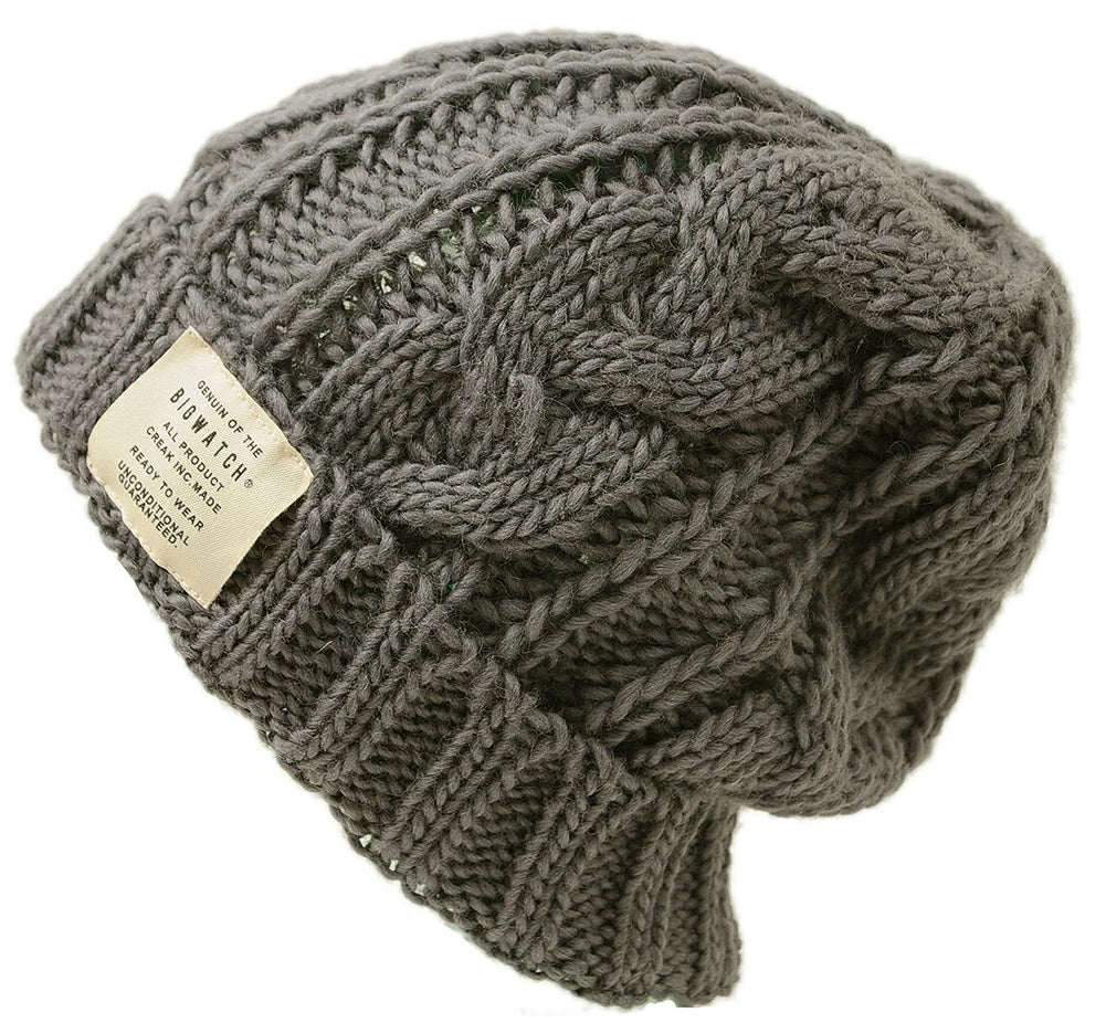 ケーブル ロングウール ニットワッチ帽子 大きいサイズ ニットキャップ ウール100% ケーブル BIGWATCH チャコールグレー ニットワッチ ケーブル 防寒対策 WL-08 秋冬