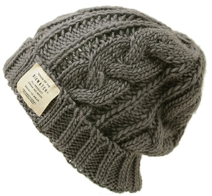 ケーブル ロングウール ニットワッチ帽子 大きいサイズ ニットキャップ ウール100% ケーブル BIGWATCH チャコールグレー ニットワッチ ケーブル 防寒対策 WL-08 秋冬