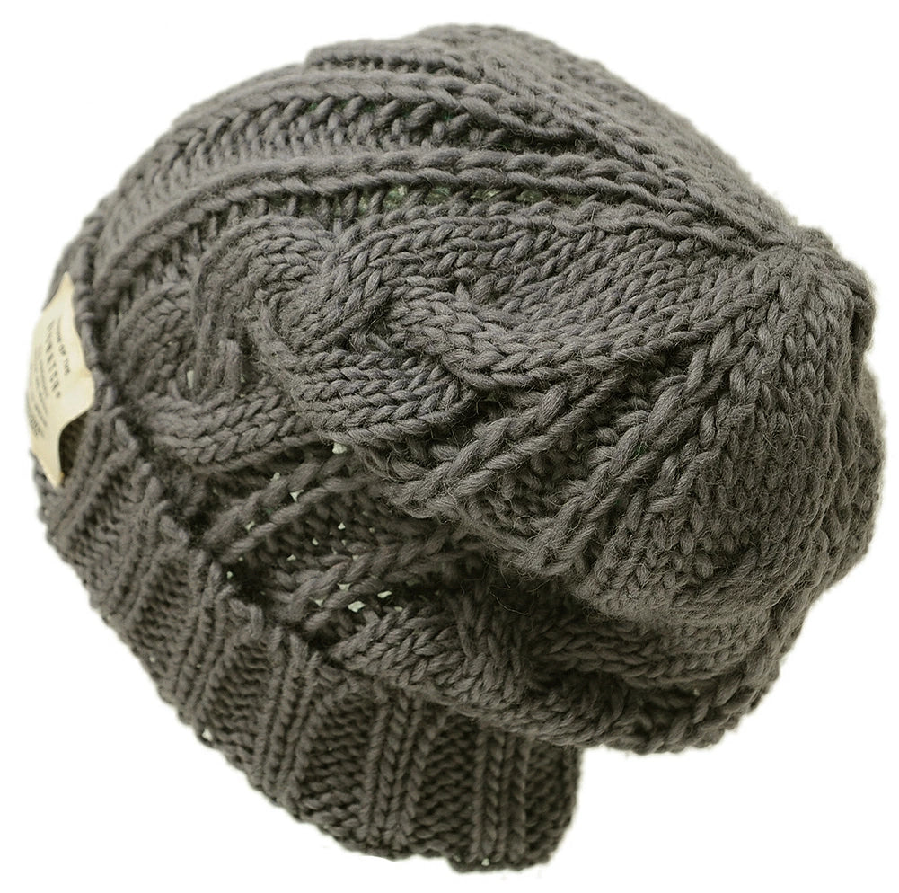ケーブル ロングウール ニットワッチ帽子 大きいサイズ ニットキャップ ウール100% ケーブル BIGWATCH チャコールグレー ニットワッチ ケーブル 防寒対策 WL-08 秋冬