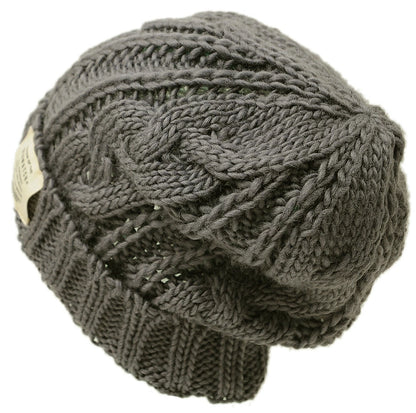 ケーブル ロングウール ニットワッチ帽子 大きいサイズ ニットキャップ ウール100% ケーブル BIGWATCH チャコールグレー ニットワッチ ケーブル 防寒対策 WL-08 秋冬
