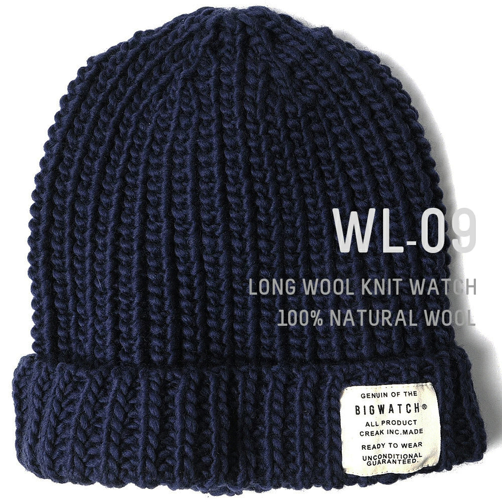 ロングウールBIGWATCH 大きいサイズ 帽子 BIGWATCH正規品 ニット帽 メンズ 大きいサイズ ロング ウール ビッグワッチ ネイビー 紺 W-09 春 秋 冬