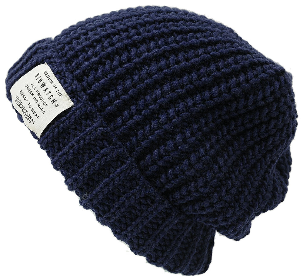 ロングウールBIGWATCH 大きいサイズ 帽子 BIGWATCH正規品 ニット帽 メンズ 大きいサイズ ロング ウール ビッグワッチ ネイビー 紺 W-09 春 秋 冬