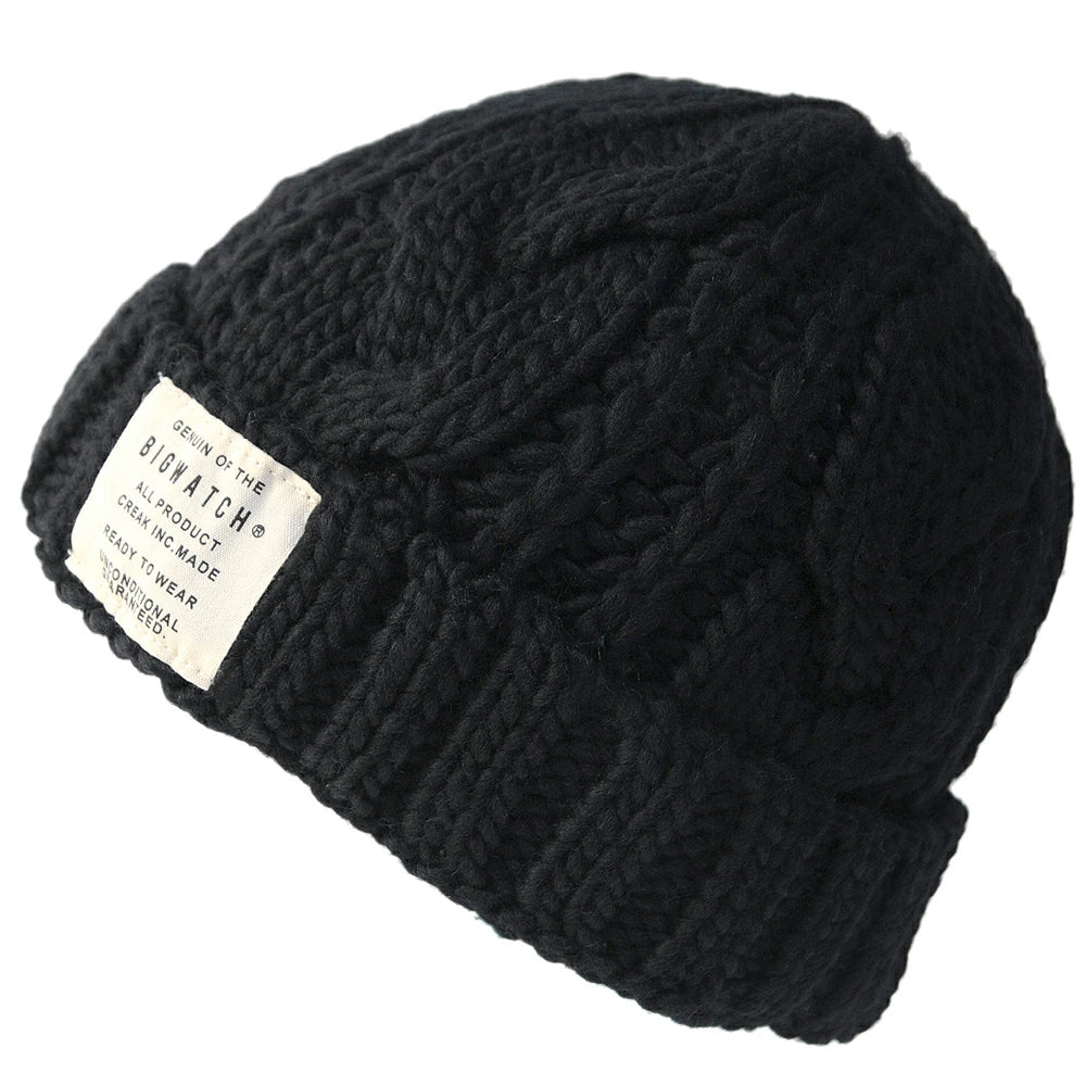 ウール ケーブル ニットキャップ BIGWATCH（Short Ver） 黒 ブラック ビーニー ビッグサイズ ビッグワッチ ワッチキャップ ケーブル 防寒対策 W-10 秋冬 帽子 大きいサイズ