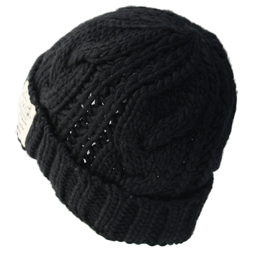 ウール ケーブル ニットキャップ BIGWATCH（Short Ver） 黒 ブラック ビーニー ビッグサイズ ビッグワッチ ワッチキャップ ケーブル 防寒対策 W-10 秋冬 帽子 大きいサイズ