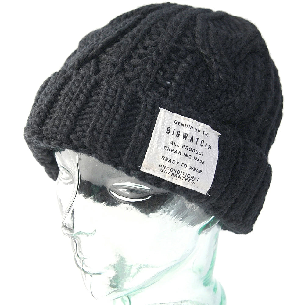 ウール ケーブル ニットキャップ BIGWATCH（Short Ver） 黒 ブラック ビーニー ビッグサイズ ビッグワッチ ワッチキャップ ケーブル 防寒対策 W-10 秋冬 帽子 大きいサイズ