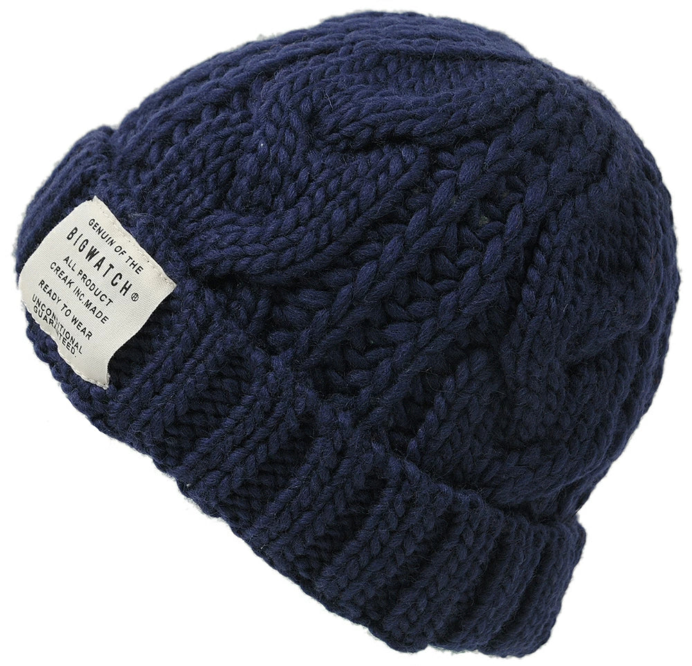 ウール ケーブル ニットキャップ BIGWATCH（Short Ver） ネイビー 紺 ビーニー ビッグサイズ ビッグワッチ ワッチキャップ ケーブル 防寒対策 W-11 春 秋 冬 帽子 大きいサイズ