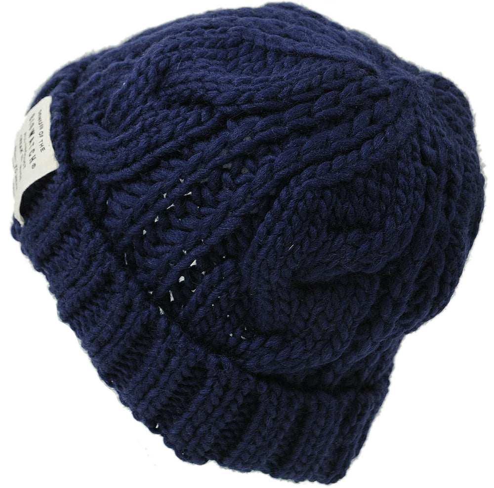 ウール ケーブル ニットキャップ BIGWATCH（Short Ver） ネイビー 紺 ビーニー ビッグサイズ ビッグワッチ ワッチキャップ ケーブル 防寒対策 W-11 春 秋 冬 帽子 大きいサイズ