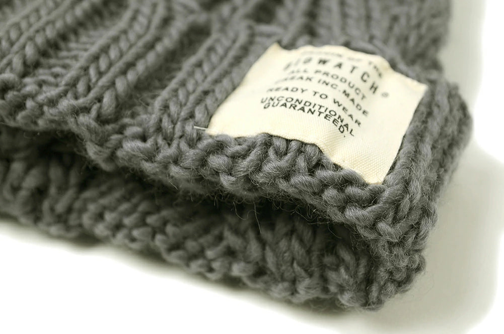 ウール ケーブル ニットキャップ BIGWATCH（Short Ver） チャコールグレー ビッグワッチ ニットワッチ 防寒対策 W-12 春 秋 冬 帽子 大きいサイズ