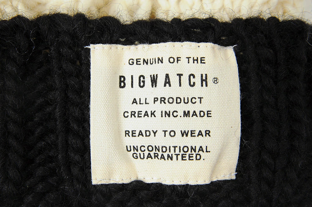 ニットキャップ ウール100% ケーブル ビーニー ホワイト/ブラック 白 黒 防寒 W-14 春 秋 冬/ビッグワッチ 大きいサイズ メンズ 帽子 BIGWATCH正規品