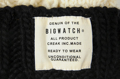 ニットキャップ ウール100% ケーブル ビーニー ホワイト/ブラック 白 黒 防寒 W-14 春 秋 冬/ビッグワッチ 大きいサイズ メンズ 帽子 BIGWATCH正規品