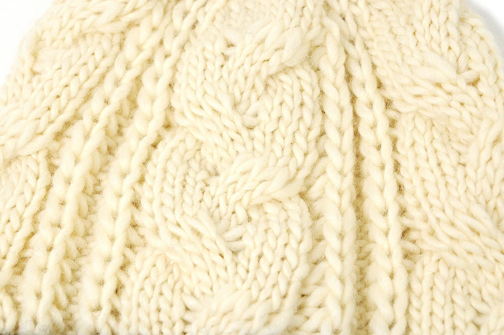 ニットキャップ ウール100% ケーブル ビーニー ホワイト/ブラック 白 黒 防寒 W-14 春 秋 冬/ビッグワッチ 大きいサイズ メンズ 帽子 BIGWATCH正規品