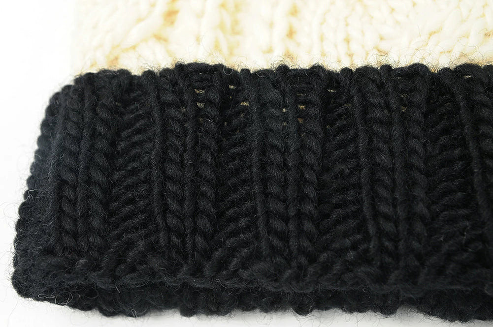 ニットキャップ ウール100% ケーブル ビーニー ホワイト/ブラック 白 黒 防寒 W-14 春 秋 冬/ビッグワッチ 大きいサイズ メンズ 帽子 BIGWATCH正規品