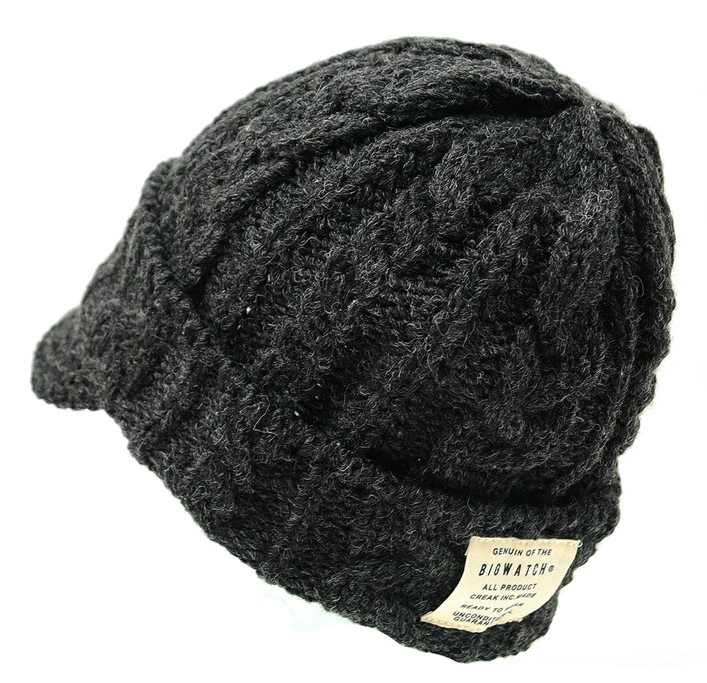 ツバ付き ウール ニットキャップ BIGWATCH ブラック 黒 ビーニー ビッグサイズ ビッグワッチ ワッチキャップ 防寒対策 春 秋 冬 WT-10