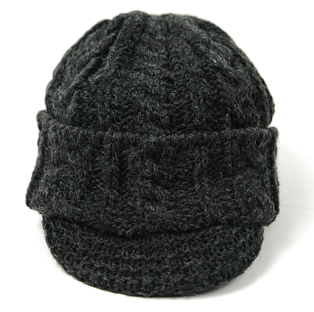 ツバ付き ウール ニットキャップ BIGWATCH ブラック 黒 ビーニー ビッグサイズ ビッグワッチ ワッチキャップ 防寒対策 春 秋 冬 WT-10