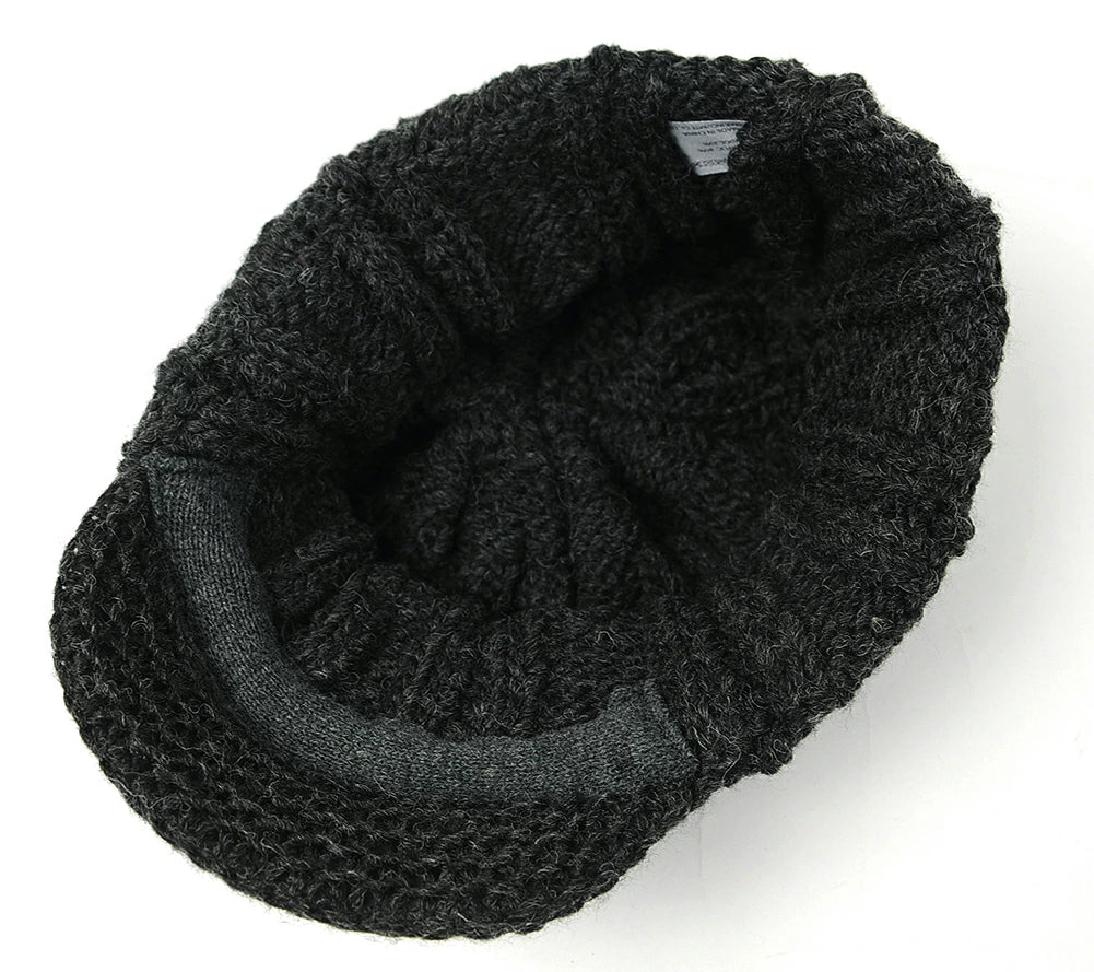 ツバ付き ウール ニットキャップ BIGWATCH ブラック 黒 ビーニー ビッグサイズ ビッグワッチ ワッチキャップ 防寒対策 春 秋 冬 WT-10