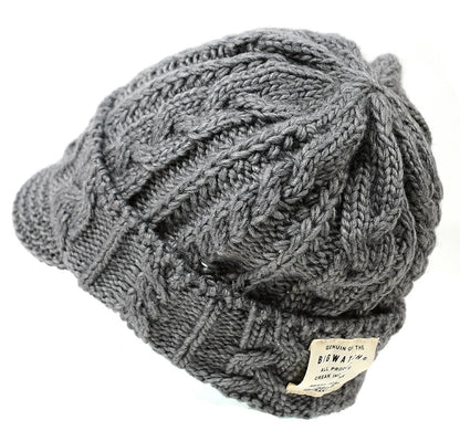 ツバ付き ウール ニットキャップ BIGWATCH グレー ビーニー ビッグサイズ ビッグワッチ ワッチキャップ 防寒対策 春 秋 冬 WT-11