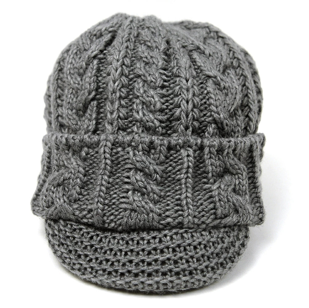 ツバ付き ウール ニットキャップ BIGWATCH グレー ビーニー ビッグサイズ ビッグワッチ ワッチキャップ 防寒対策 春 秋 冬 WT-11