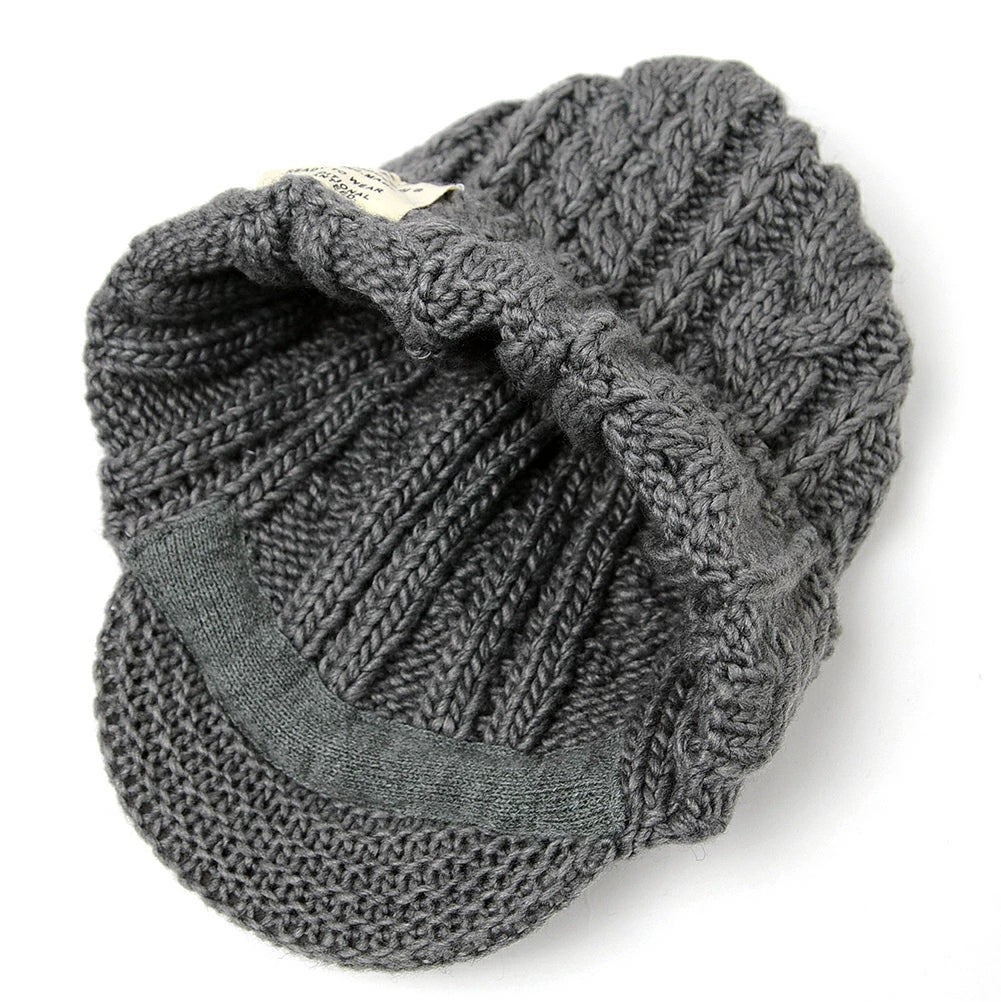 ツバ付き ウール ニットキャップ BIGWATCH グレー ビーニー ビッグサイズ ビッグワッチ ワッチキャップ 防寒対策 春 秋 冬 WT-11