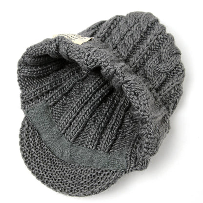 ツバ付き ウール ニットキャップ BIGWATCH グレー ビーニー ビッグサイズ ビッグワッチ ワッチキャップ 防寒対策 春 秋 冬 WT-11